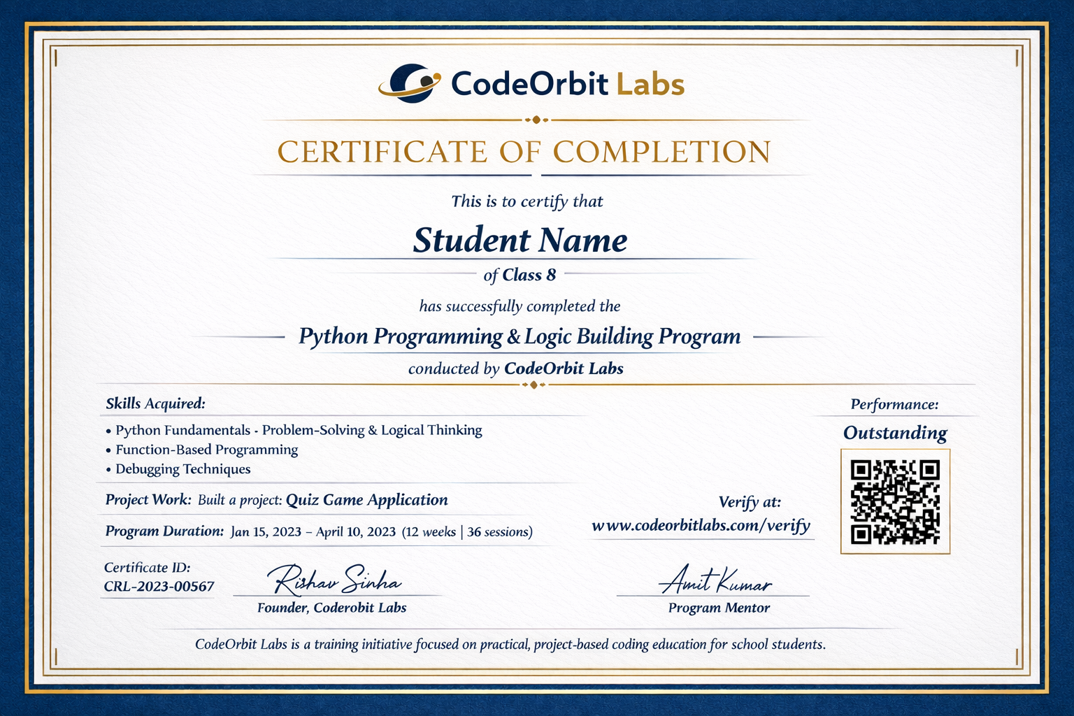 CodeOrbit Labs Certificate